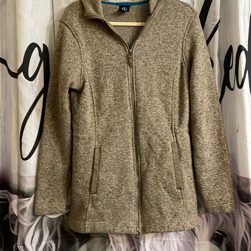 Women’s LANDS’END L/T 14-16 tan jacket w/ hoodie-like new